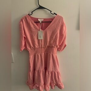 Elegant Coral V-Neck Dress